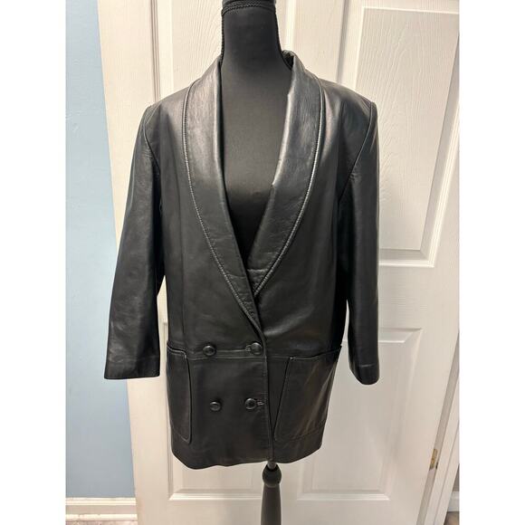 Vintage Ladies Lony G Leather Double Breasted Leather Jacket 3/4 sleeve size 12 - Picture 1 of 8